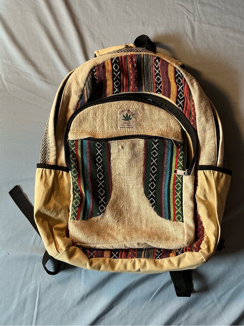 Himalayan hemp beige Patterned Canvas Men’s Backpack with Multicolor Stripes